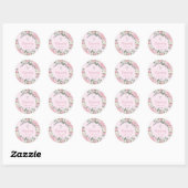 Sticker Rond Roses Fleurs Rose Blanc Élégant Baptême Christemen (Feuille)