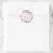 Sticker Rond Roses Fleurs Roses Blanches Baptême Chic (Sac)