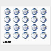 Sticker Rond Roses Florales Bleu Royal Marron Princesse Argent  (Feuille)