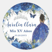 Sticker Rond Roses Florales Bleu Royal Marron Princesse Argent  (Devant)