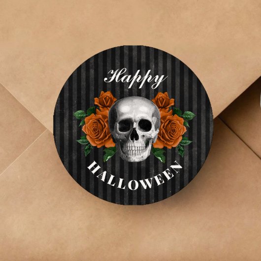Sticker Rond Roses gothiques et Halloween heureux