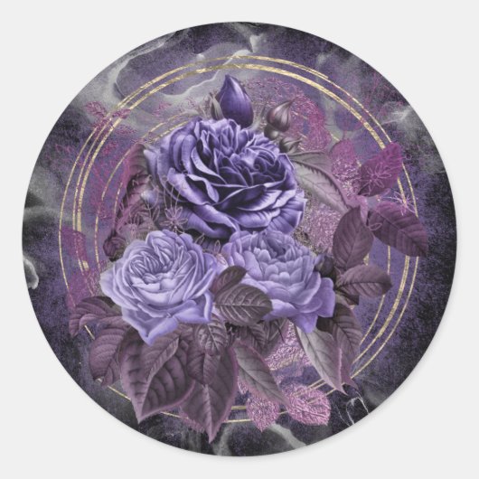 Sticker Rond Roses gothiques violets d'Halloween (Devant)