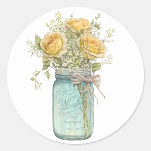 Sticker Rond Roses jaunes dans un bocal