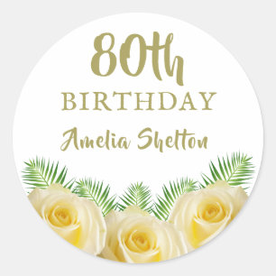 Sticker Rond Roses jaunes et fleurs Feuilles 80e anniversaire