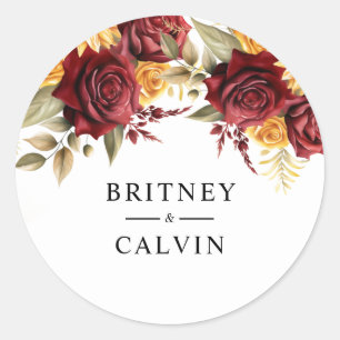 Sticker Rond Roses Jaunes Rouges Bourguignonnes Florales Mariag