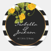 Sticker Rond Roses jaunes sur bandes noires et blanches (Devant)