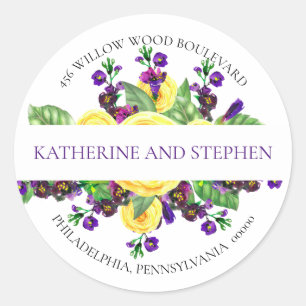 Sticker Rond Roses jaunes Violets Boho Floral Adresse de reto