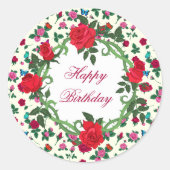Sticker Rond Roses Joyeux Anniversaire (Devant)