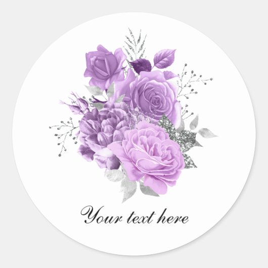 Sticker Rond Roses lavande élégantes personnalisables (Devant)