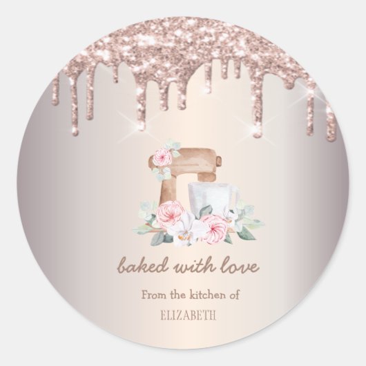 Sticker Rond Roses mélangeurs, Rose Parties scintillant or bou (Devant)