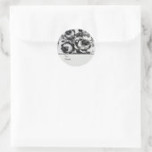 Sticker Rond Roses N&B en détresse Personnalisées De & À (Sac)