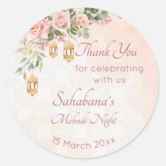 Sticker Rond Roses pastel crème rose avec lanternes marocaines (Devant)
