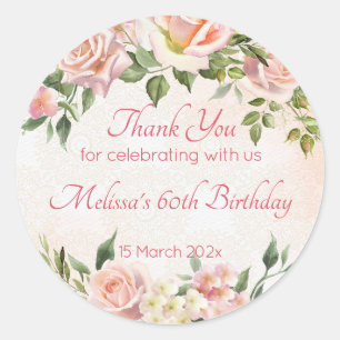 Sticker Rond Roses pastel rose pâle