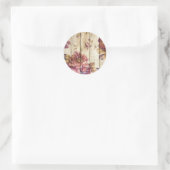 Sticker Rond Roses romantiques chics sur mur en bois (Sac)