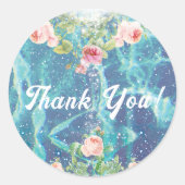 Sticker Rond Roses romantiques et étincelles merci (Devant)