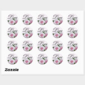 Sticker Rond Roses rose douce Romantique Élégant Mariage d'amou (Feuille)