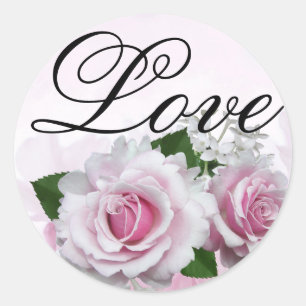 Sticker Rond Roses rose douce Romantique Élégant Mariage d'amou
