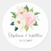 Sticker Rond Roses rose pâle Mariage botanique floral (Devant)