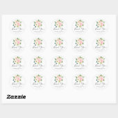 Sticker Rond Roses rose pâle Merci Mariage botanique (Feuille)