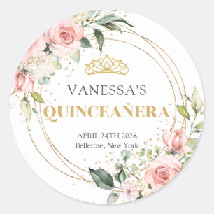 Sticker Rond Roses rose rousse rousse eucalyptus Quinceañera