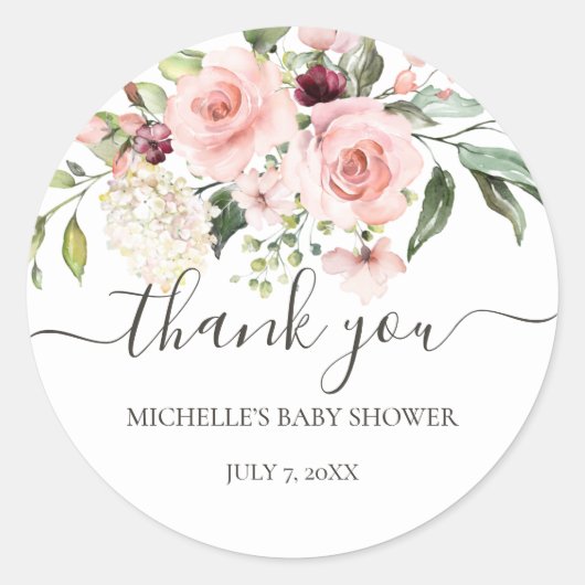 Sticker Rond Roses roses Baby shower Merci Favoriser les autoco (Devant)
