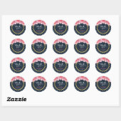 Sticker Rond Roses roses Bleu Blanc Pois Merci (Feuille)