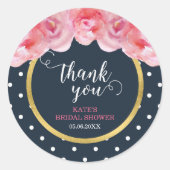 Sticker Rond Roses roses Bleu Blanc Pois Merci (Devant)