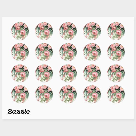 Sticker Rond Roses roses et rubans (Feuille)