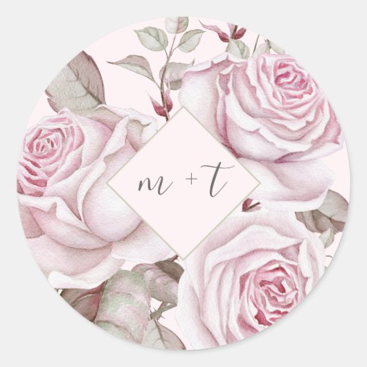 Sticker Rond Roses roses roses avec Mariage Monogrammes (Devant)