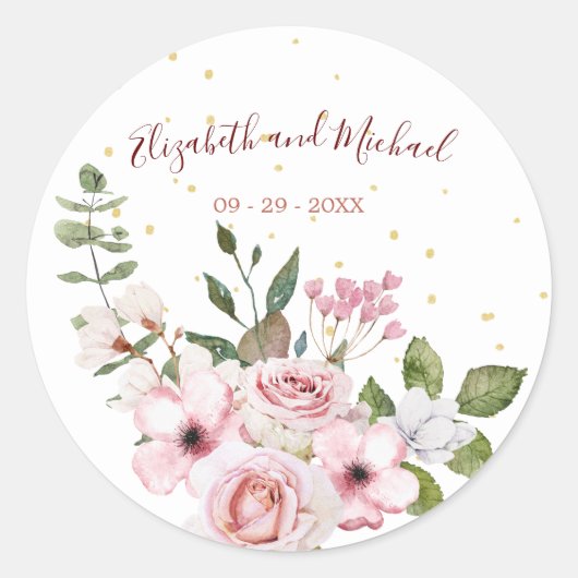 Sticker Rond Roses roses roses Elégant Mariage Floral (Devant)