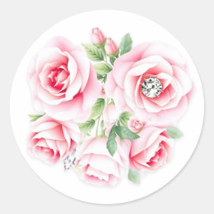 Sticker Rond Roses roses roses et Mariage de feuillage vert Sag