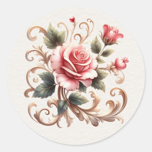 Sticker Rond Roses roses roses or Filigree Valentine (Devant)