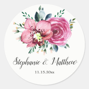 Sticker Rond Roses roses roses Orchidées Floral Aquarelle Maria
