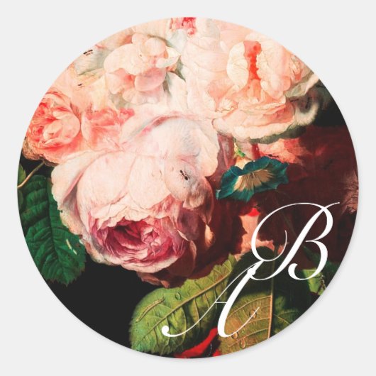 STICKER ROND ROSES ROSES ROSES ROSES ROSES BLANCHES ET MONOGRAM (Devant)