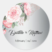 Sticker Rond Roses roses sur Mariage Botanique Argent (Devant)