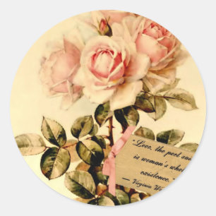 Sticker Rond Roses roses victoriens avec la citation de