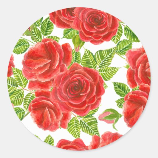 Sticker Rond Roses rouges aquarelle transparente motif (Devant)
