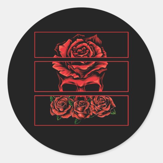 Sticker Rond Roses rouges Crâne gothique Wicca Fleurs gothiques (Devant)