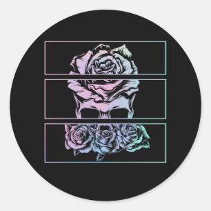 Sticker Rond Roses rouges Crâne gothique Wicca Pastel Fleurs g