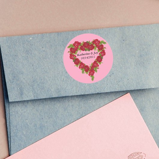 Sticker Rond Roses rouges de couronne de coeur