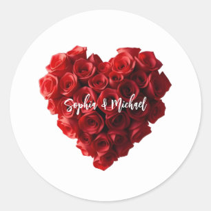 Sticker Rond Roses Rouges en forme de Cœur-