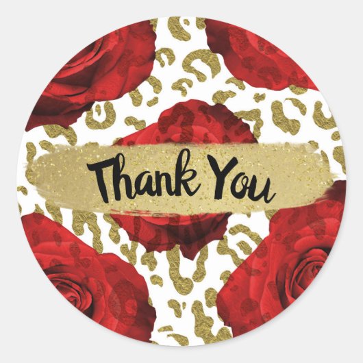 Sticker Rond Roses rouges Guépard doré Léopard Imprimé animalie (Devant)