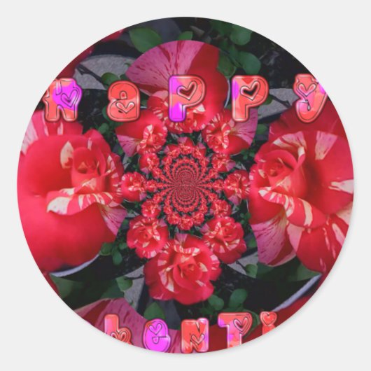 Sticker Rond Roses rouges Iridescente "Bonne Saint Valentin" Ar (Devant)