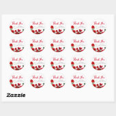 Sticker Rond Roses rouges romantiques sur blanc doux 16 Merci (Feuille)