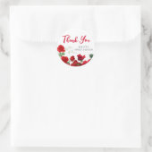 Sticker Rond Roses rouges romantiques sur blanc doux 16 Merci (Sac)