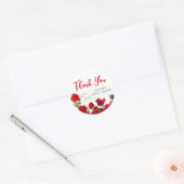 Sticker Rond Roses rouges romantiques sur blanc doux 16 Merci (Enveloppe)