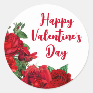 Sticker Rond Roses rouges romantiques sur fond blanc pour la Sa