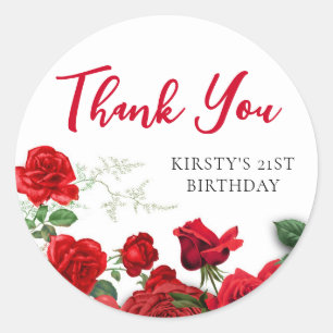 Sticker Rond Roses rouges romantiques sur le Merci d'anniversai