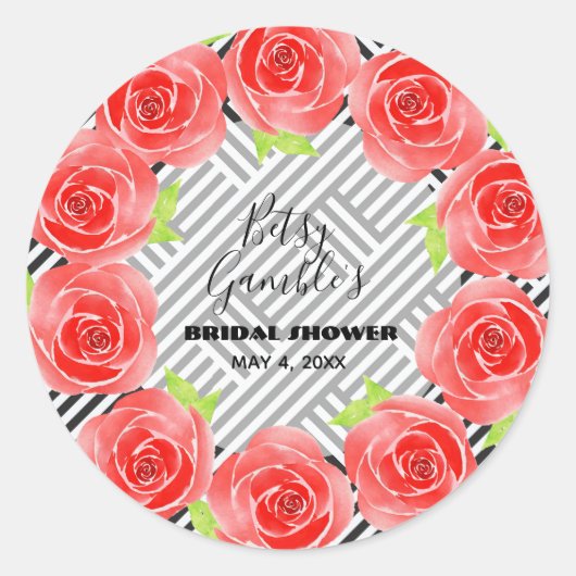 Sticker Rond Roses rouges sur Blancs noirs Derby Party (Devant)