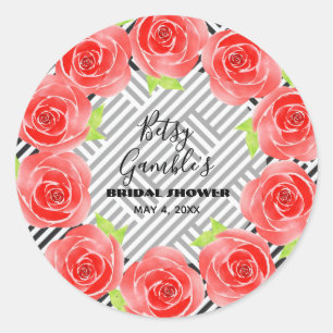 Sticker Rond Roses rouges sur Blancs noirs Derby Party